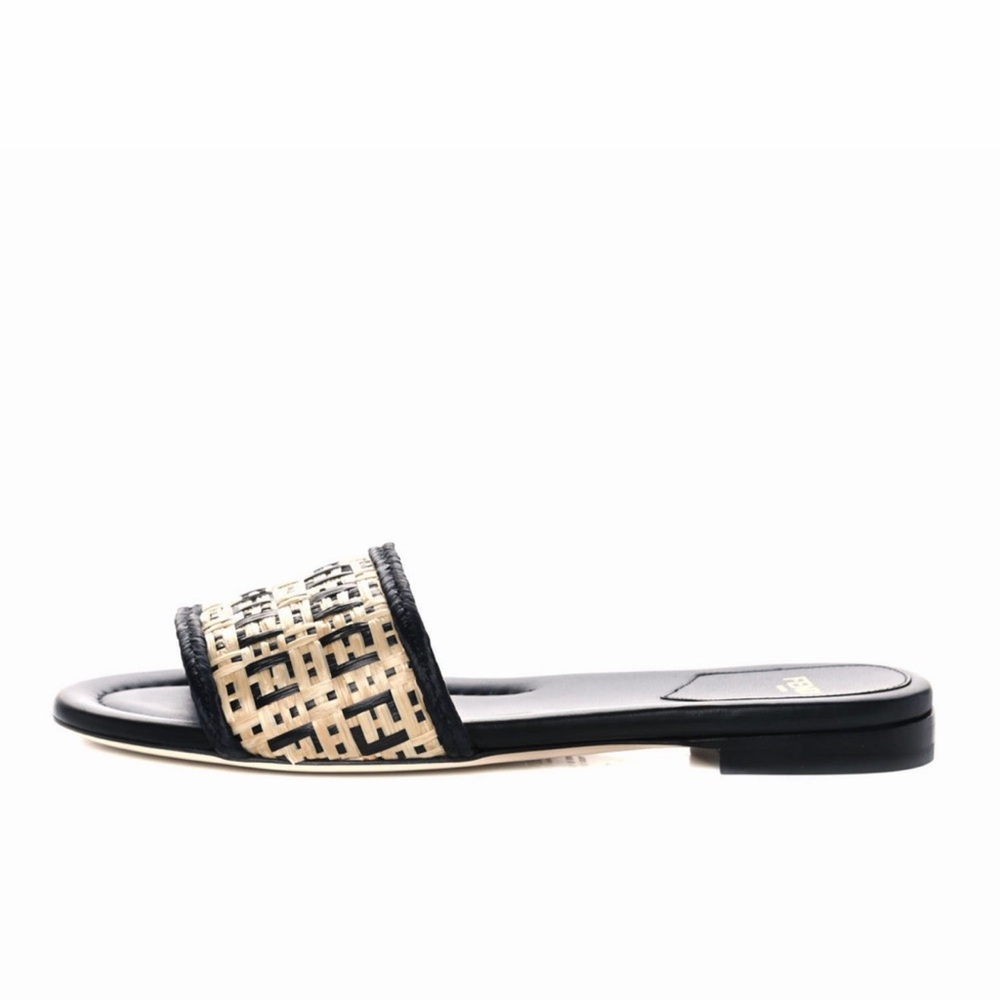 Discontinued Fendi Black and Tan Slide Sandals